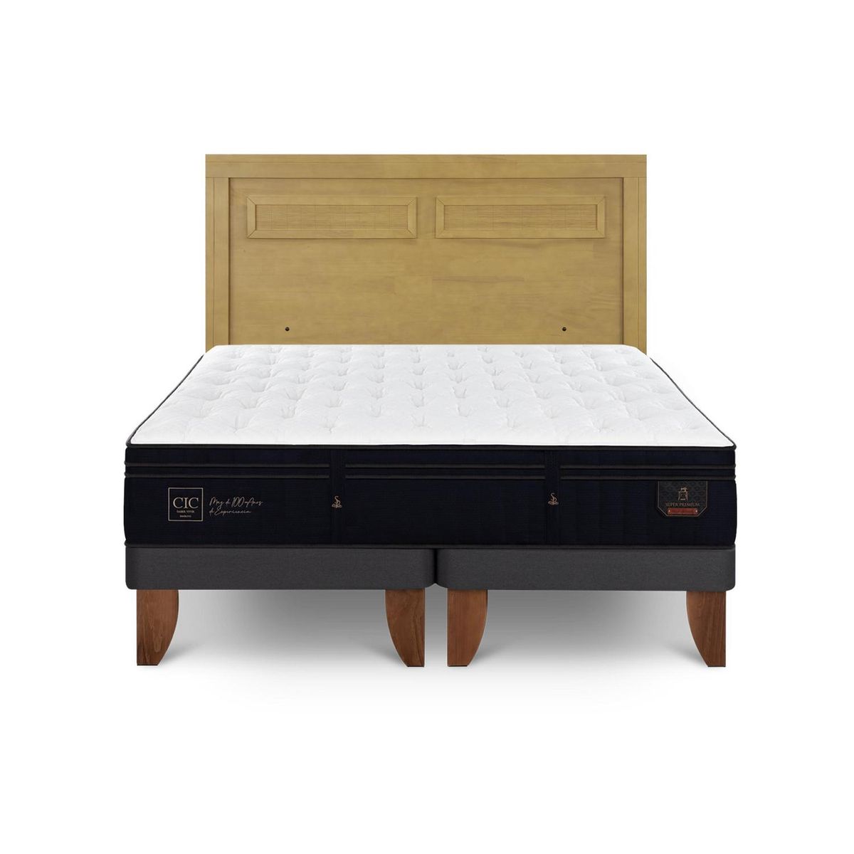 CIC - Cama Europea super premium 2p bd Respaldo Milan mostaza