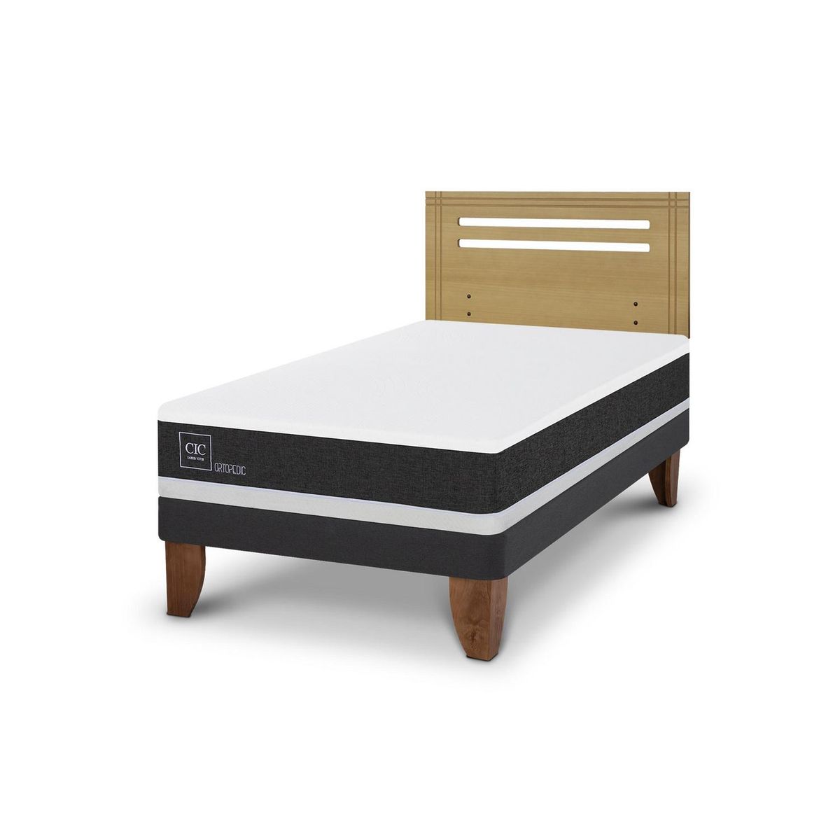 CIC - Cama Europea ortopedic 1.5p Respaldo Munich mostaza