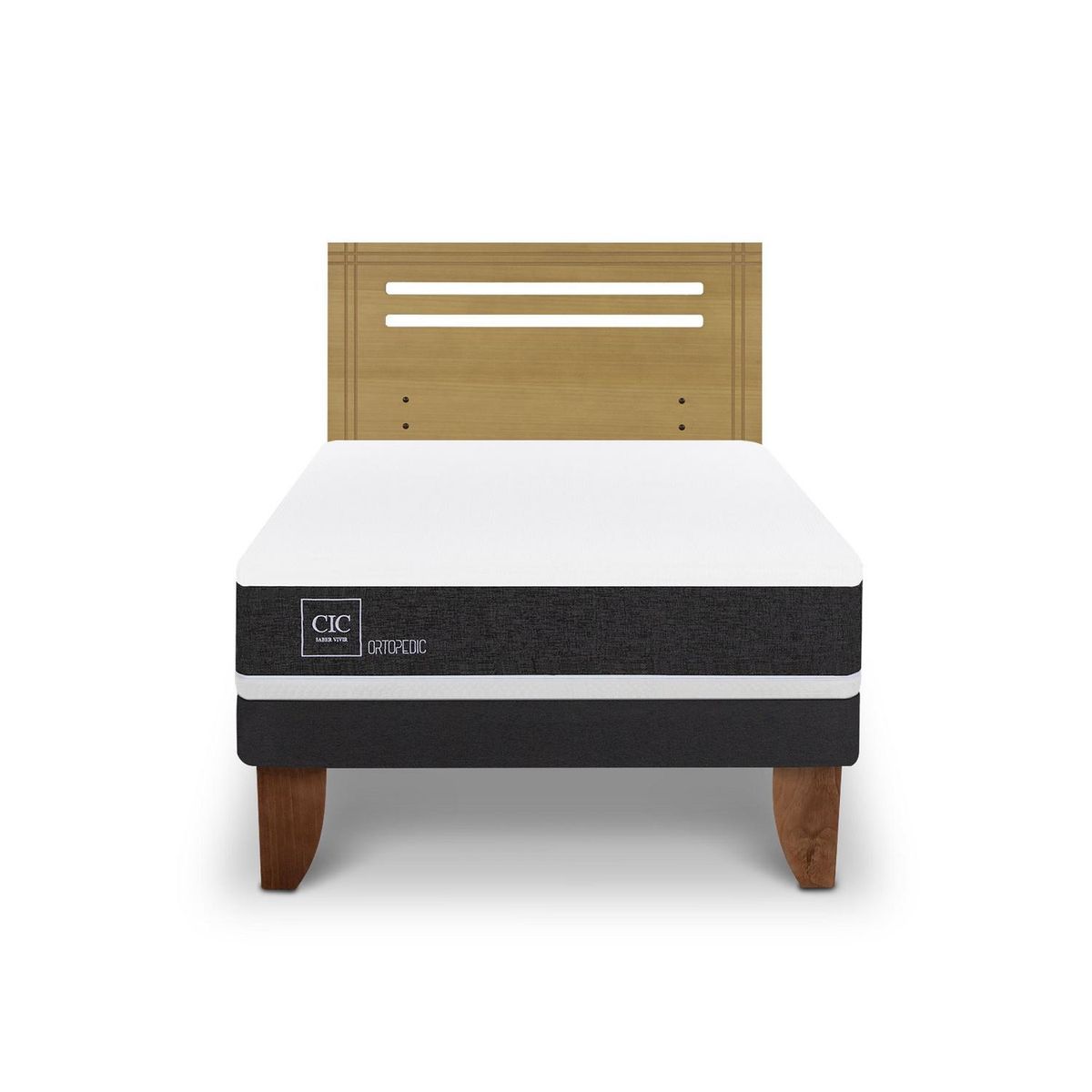 CIC - Cama Europea ortopedic 1.5p Respaldo Munich mostaza