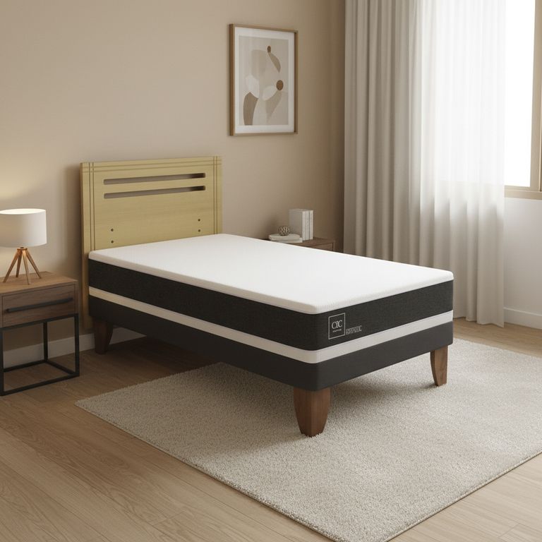 CIC Cama Europea Ortopedic 1.5P Respaldo Munich Mostaza