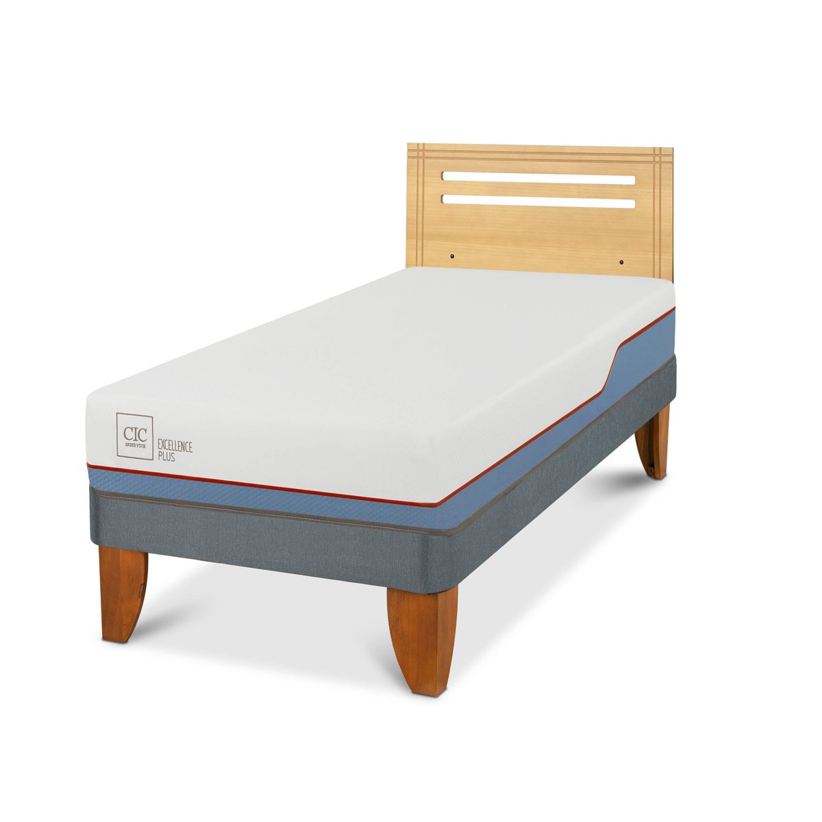 CIC - Cama Europea Excellence Plus 1.5P Respaldo Munich Mostaza