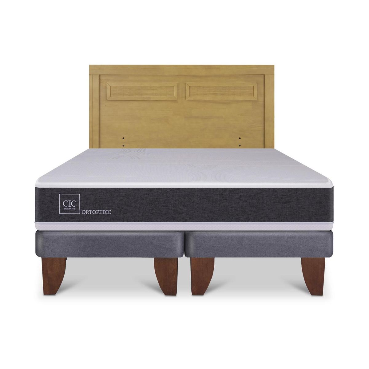 CIC - Cama Europea New Ortopedic 2p bd Respaldo Milan mostaza