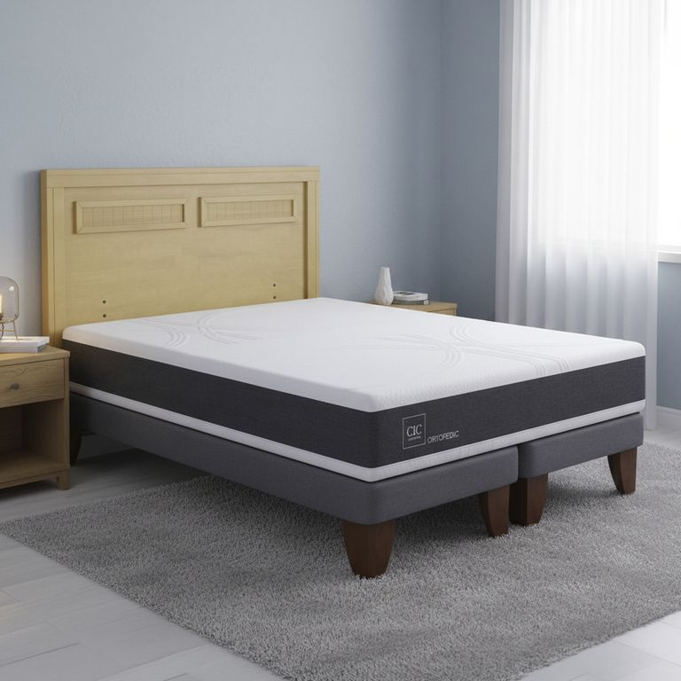 Cama Europea New Ortopedic 2P Bd Respaldo Milan Mostaza