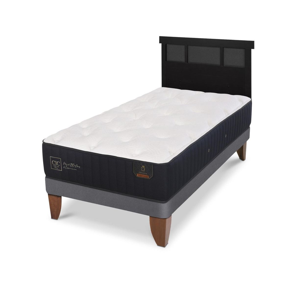 CIC - Cama Europea premium 1.5p Respaldo Dublin negro