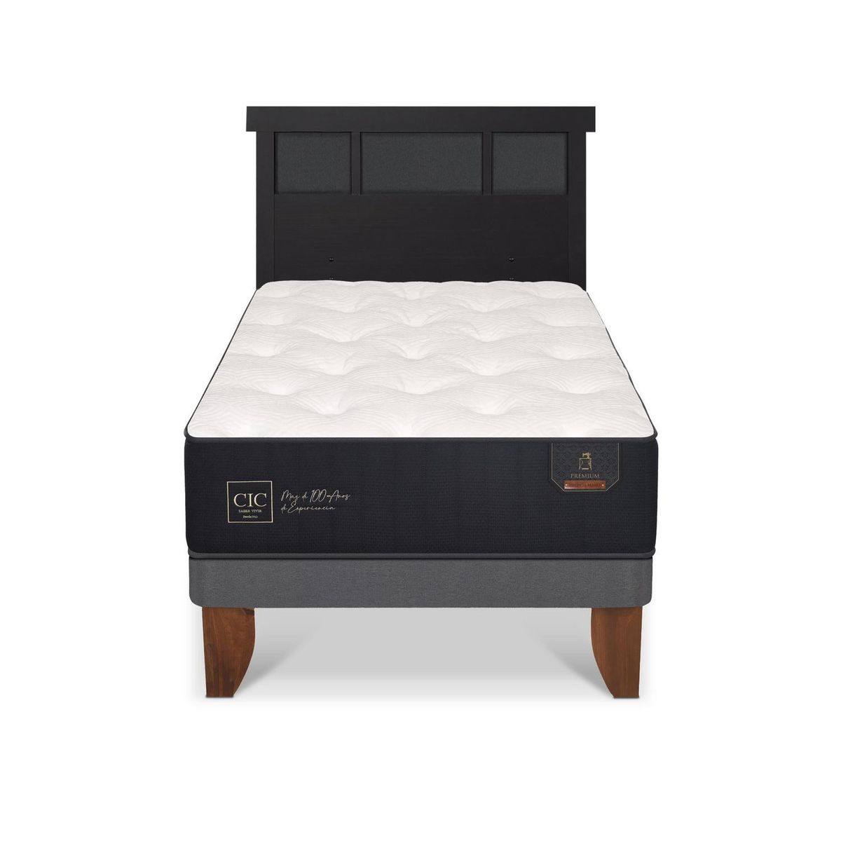 CIC - Cama Europea premium 1.5p Respaldo Dublin negro