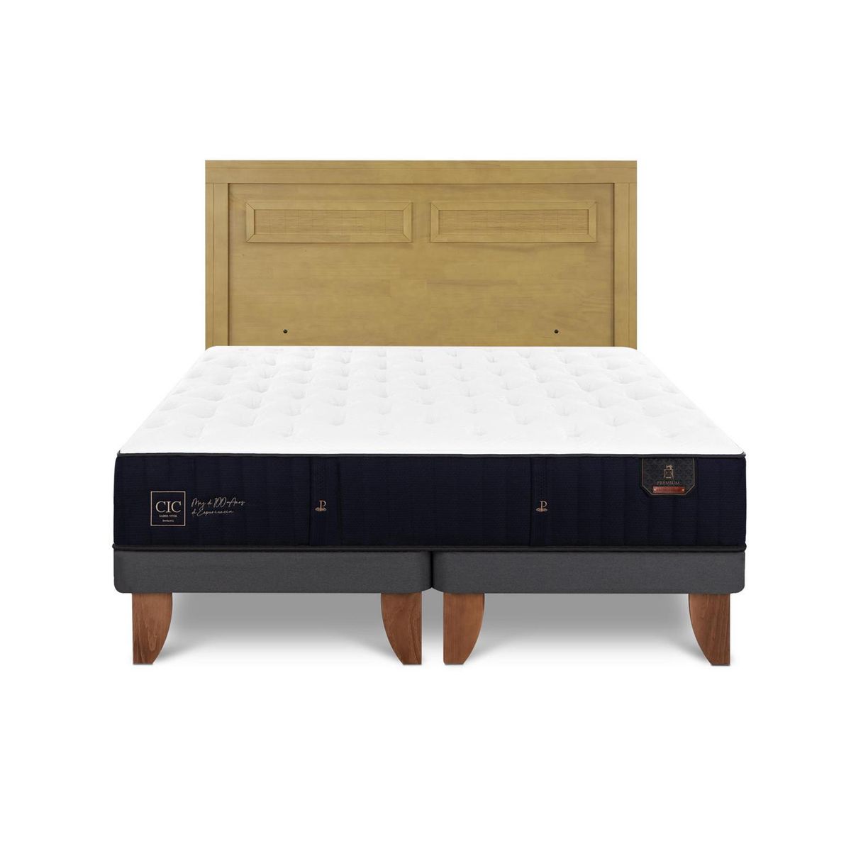 CIC - Cama Europea premium 2p bd Respaldo Milan mostaza