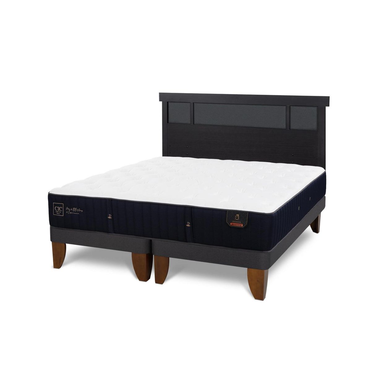 CIC - Cama Europea premium 2p bd Respaldo Dublin negro