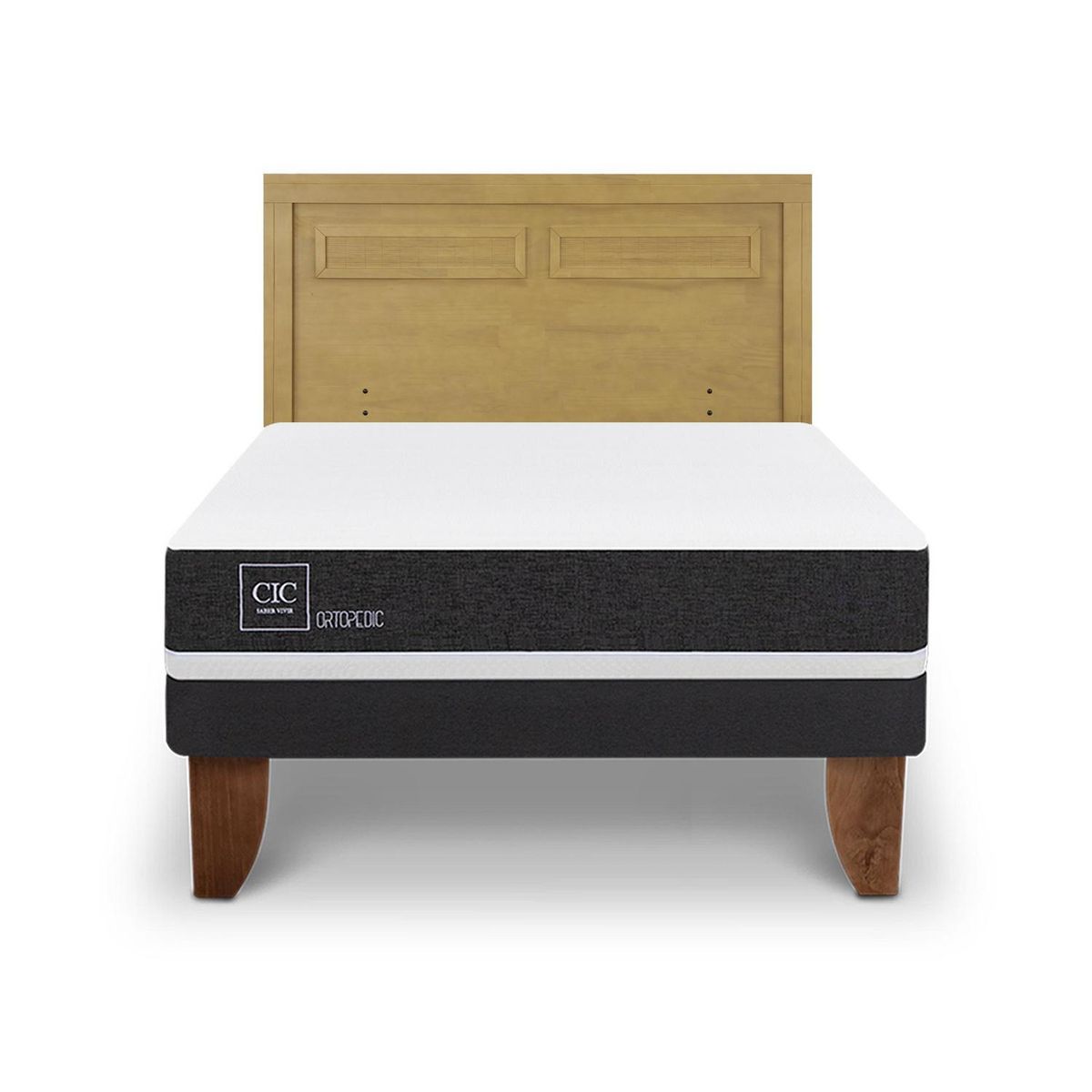 CIC - Cama Europea New Ortopedic 2p bn Respaldo Milan mostaza