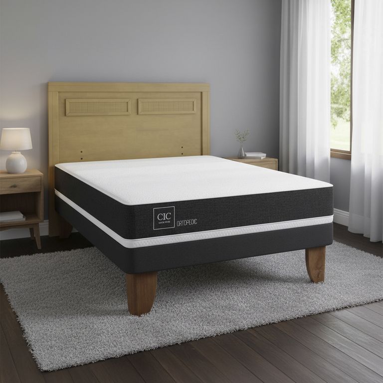 Cama Europea New Ortopedic 2P Bn Respaldo Milan Mostaza