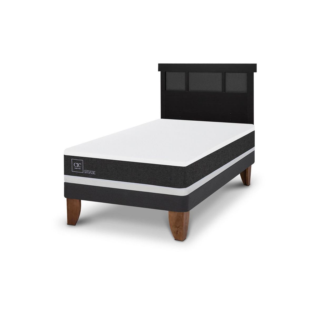 CIC - Cama Europea ortopedic 1.5p Respaldo Dublin negro