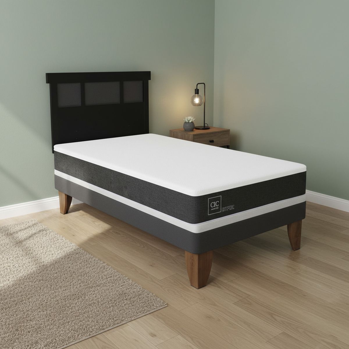 CIC - Cama Europea Ortopedic 1.5P Respaldo Dublin Negro