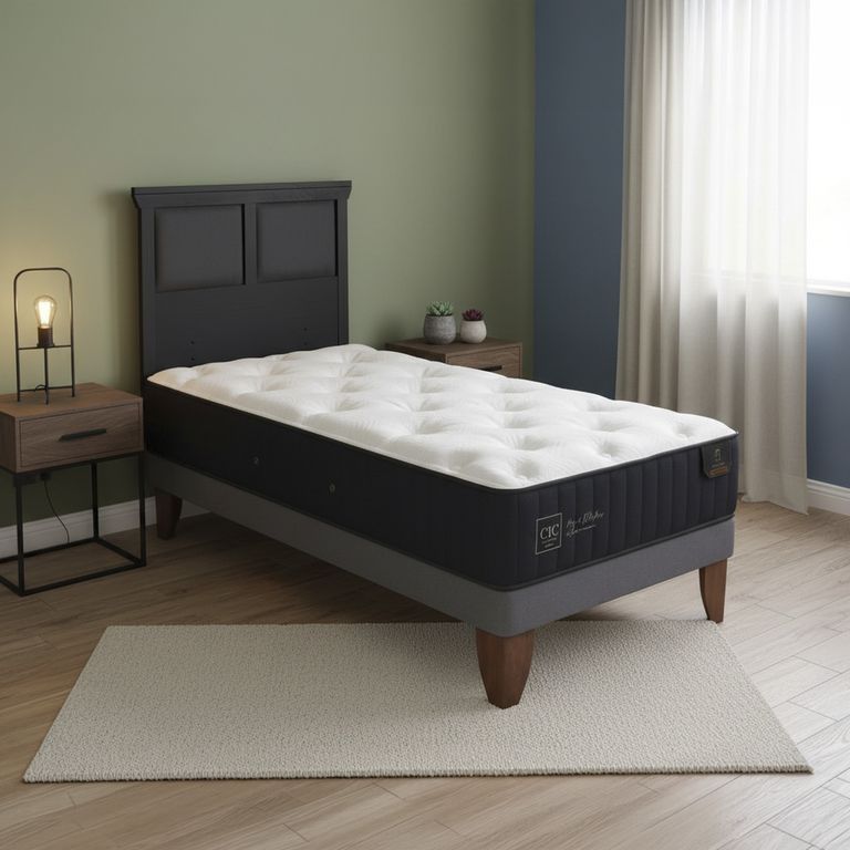 Cama Europea Premium 1.5P Respaldo Torino Negro