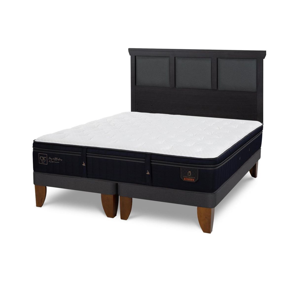 CIC - Cama Europea super premium 2p bd Respaldo Torino negro