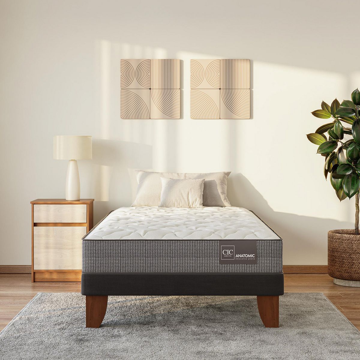 CIC - Cama Europea anatomic 1.5p Respaldo Munich negro