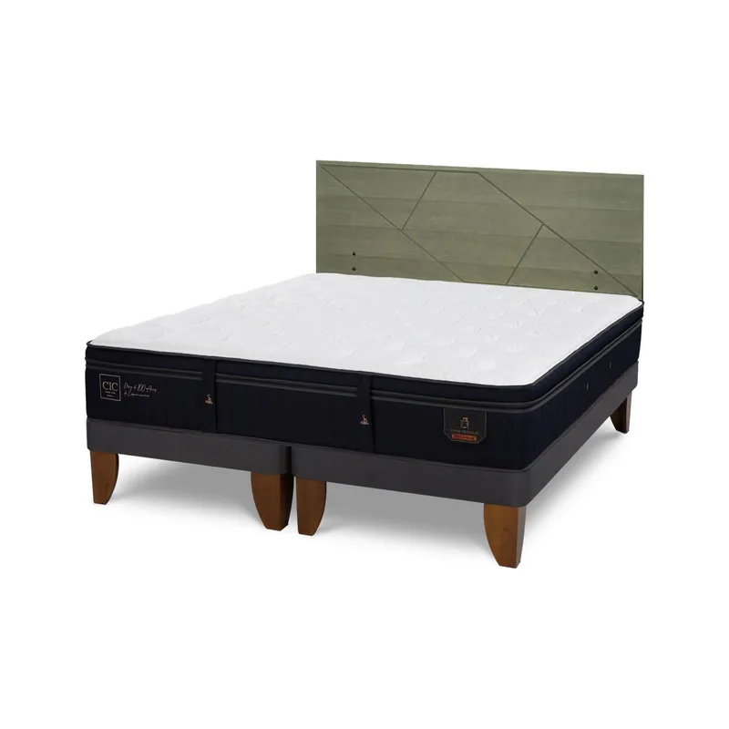 CIC - Cama Europea super premium 2p bd Respaldo Villarrica olivo