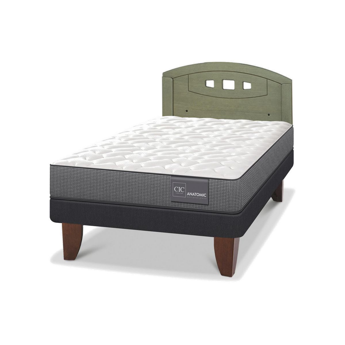 CIC - Cama Europea anatomic 1.5p Respaldo Gales olivo