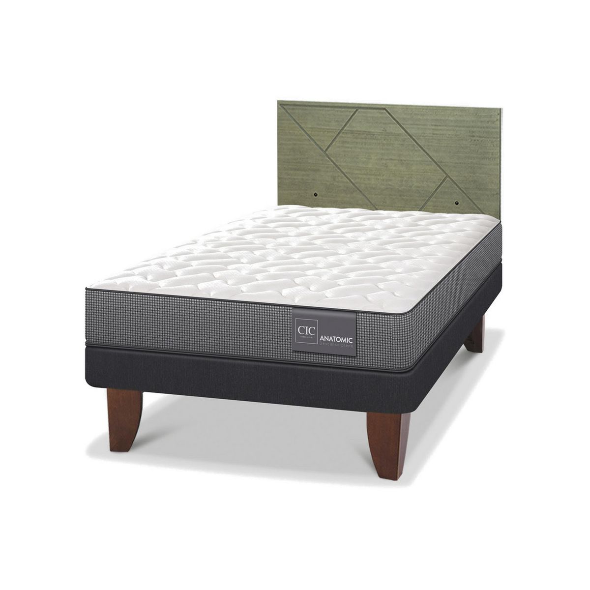 CIC - Cama Europea anatomic 1.5p Respaldo Villarrica olivo