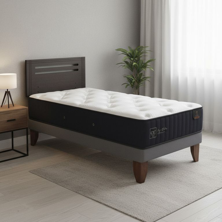 Cama Europea Premium 1.5P Respaldo Munich Negro
