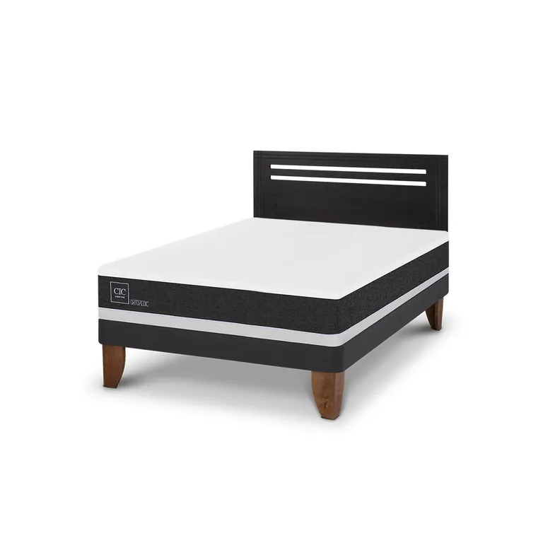 Cama Europea Ortopedic 2P Bn Respaldo Munich Negro