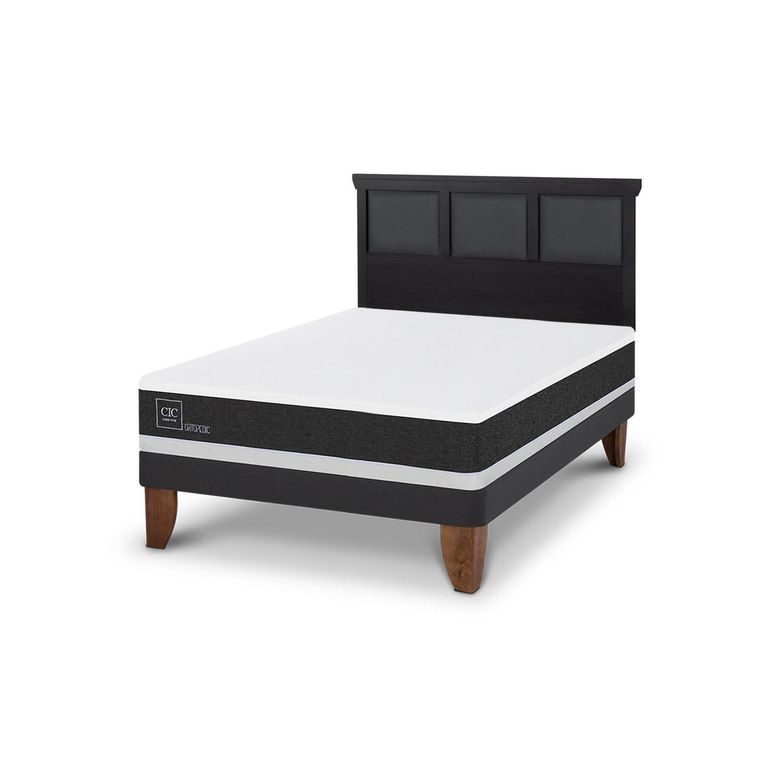 Cama Europea Ortopedic 2P Bn Respaldo Torino Negro