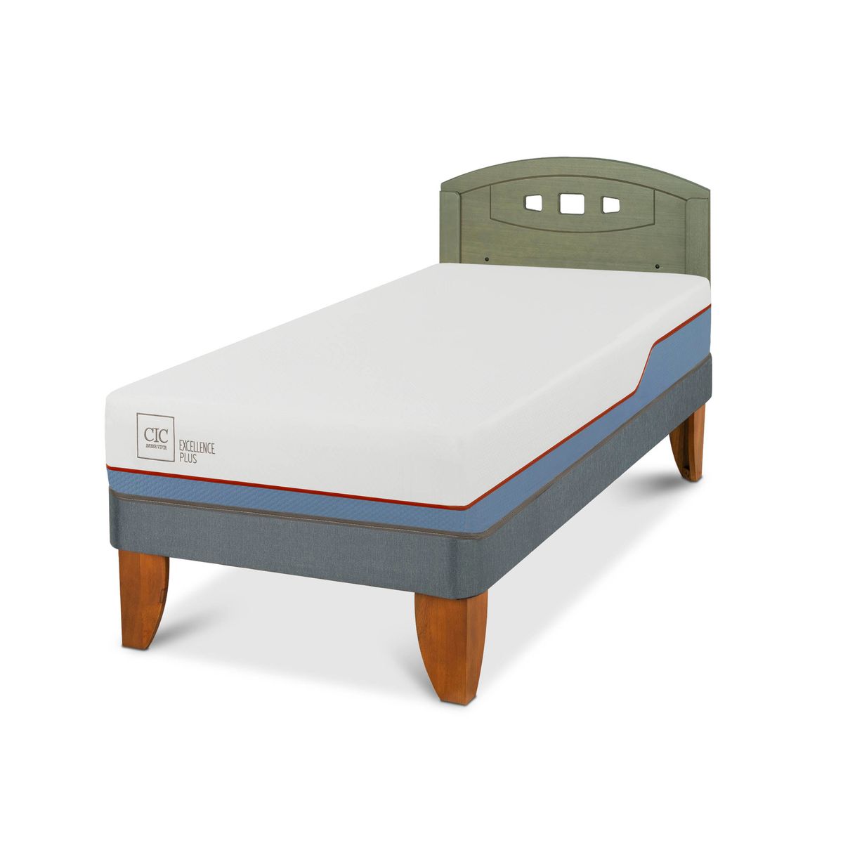 CIC - Cama Europea excellence plus 1.5p Respaldo Gales olivo