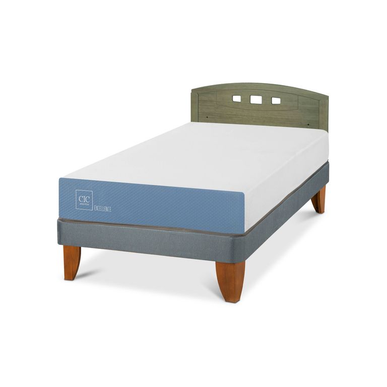 Cama Europea Excellence 1.5P Respaldo Gales Olivo