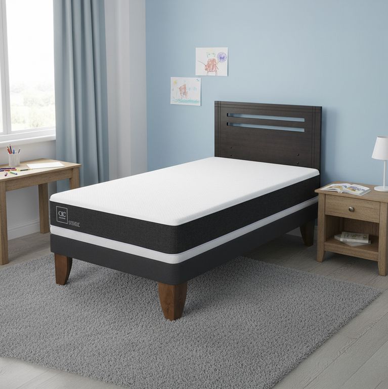 CIC Cama Europea Ortopedic 1.5P Respaldo Munich Negro