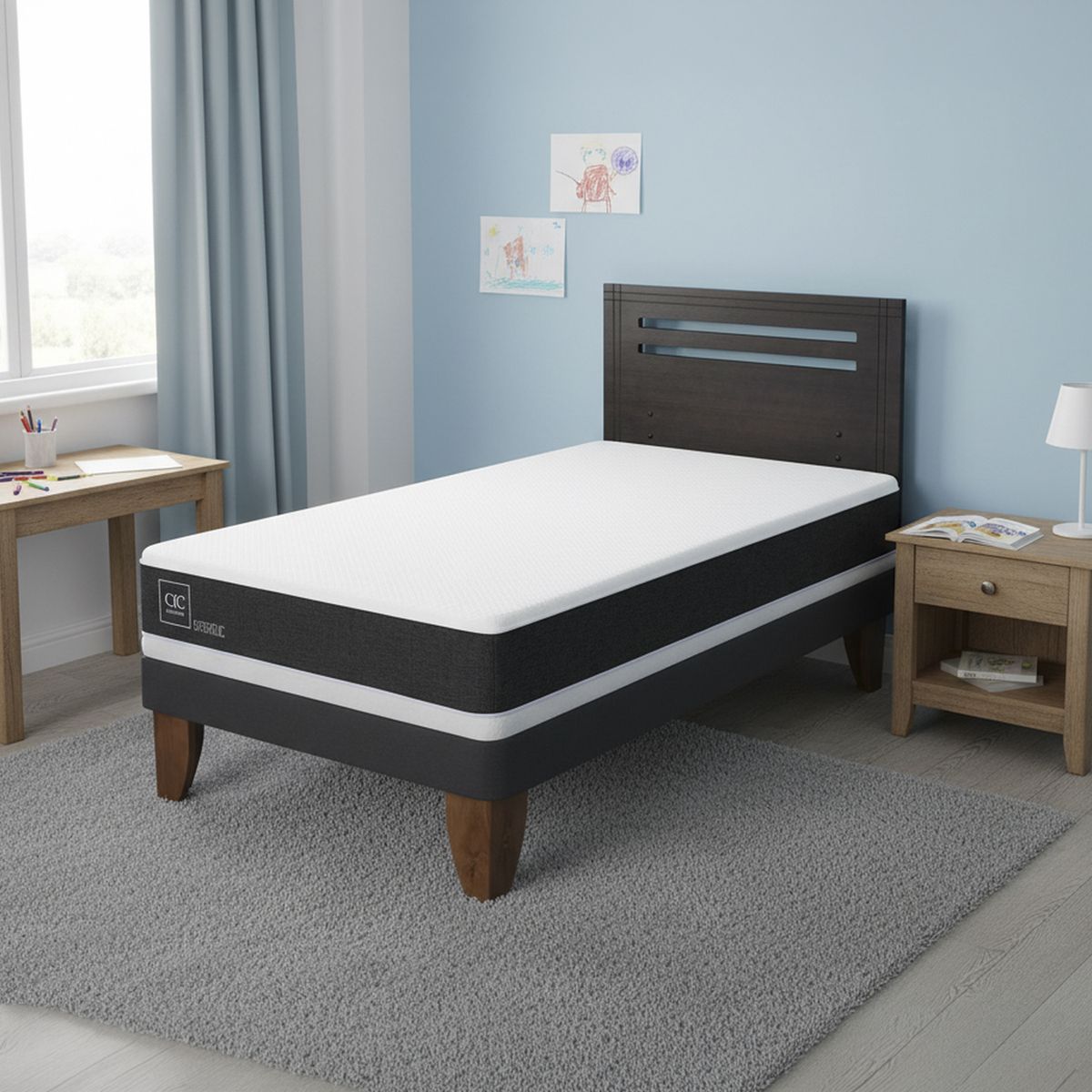 CIC - Cama Europea Ortopedic 1.5P Respaldo Munich Negro