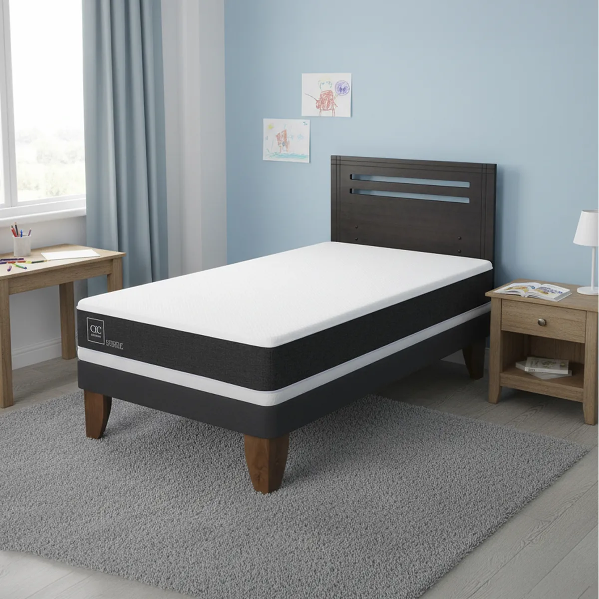 CIC - Cama Europea Ortopedic 1.5P Respaldo Munich Negro