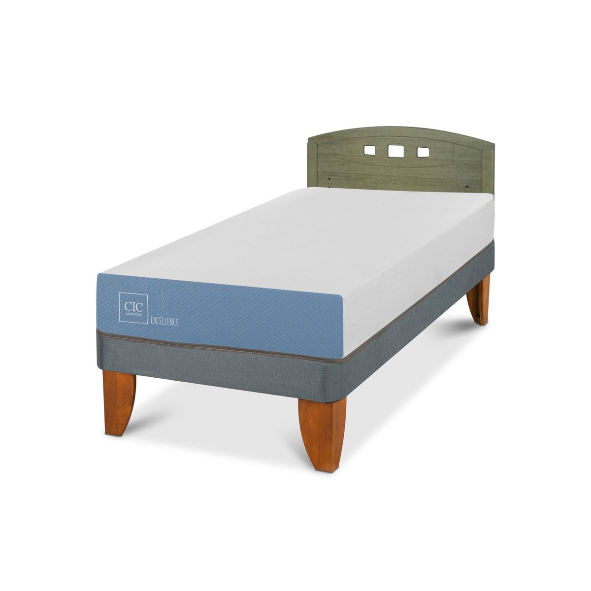 CIC - Cama Europea Excellence 1P Respaldo Gales Olivo