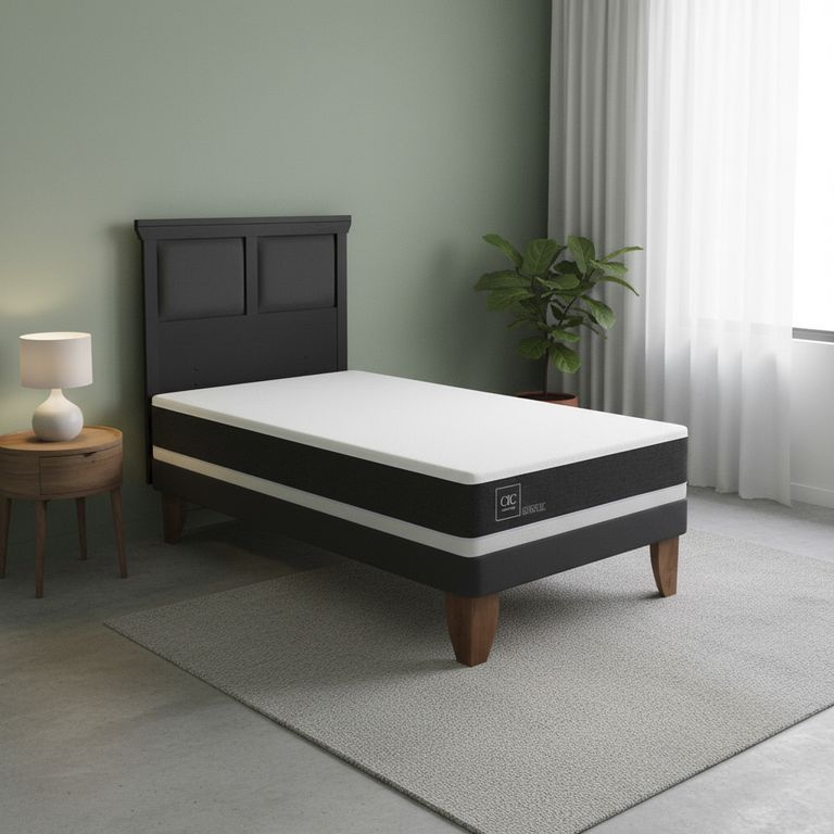 Cama Europea Ortopedic 1.5P Respaldo Torino Negro
