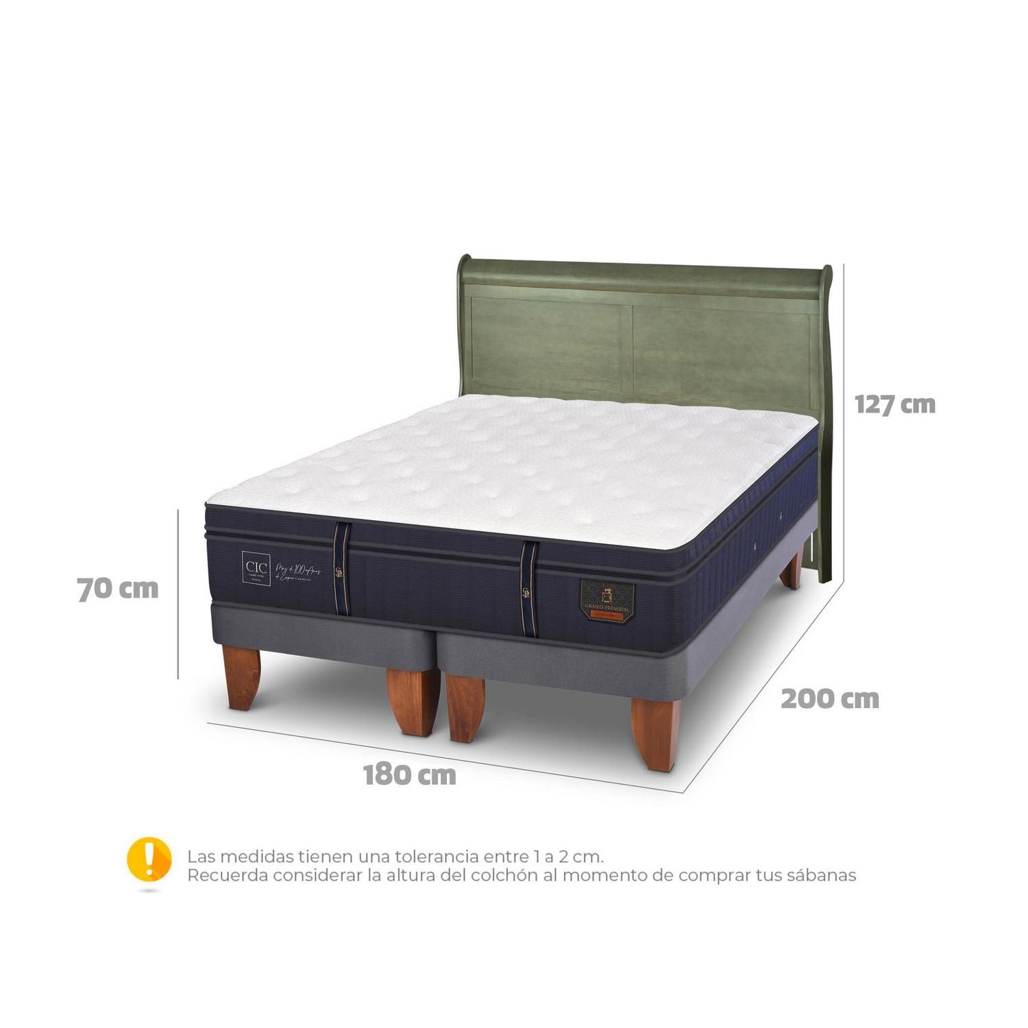 CIC Cama Europea Grand Premium King Respaldo Miro Olivo