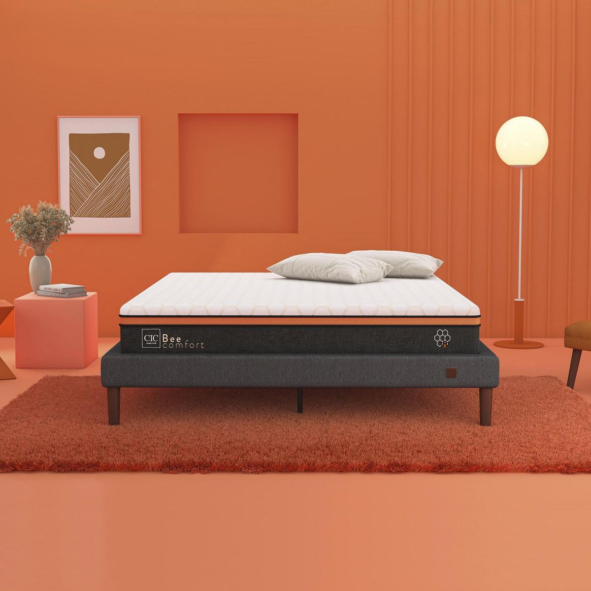 CIC - Cama Europea beecomfort 2p bd Respaldo Miro olivo