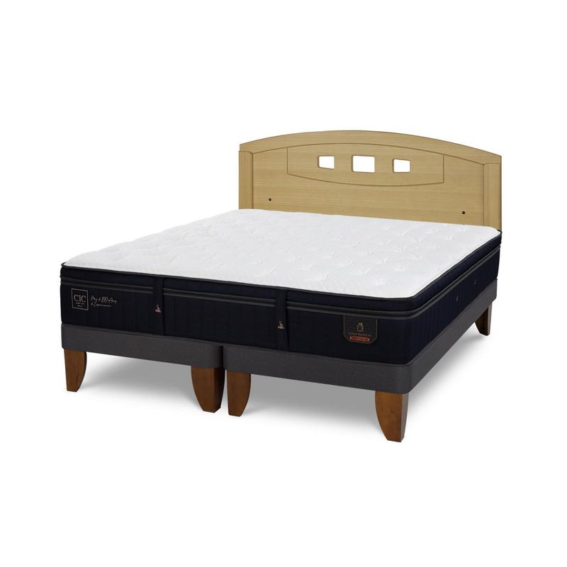 CIC - Cama Europea super premium 2p bd Respaldo Gales mostaza