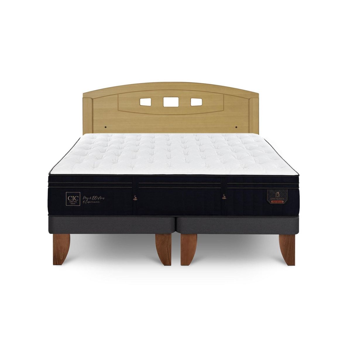 CIC - Cama Europea super premium 2p bd Respaldo Gales mostaza