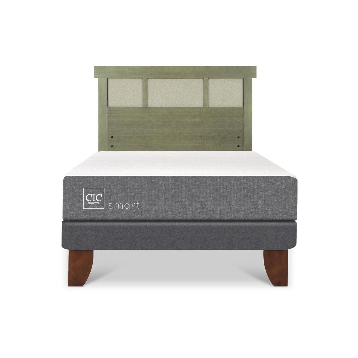 CIC - Cama Europea Smart 1.5p respaldo Dublin olivo