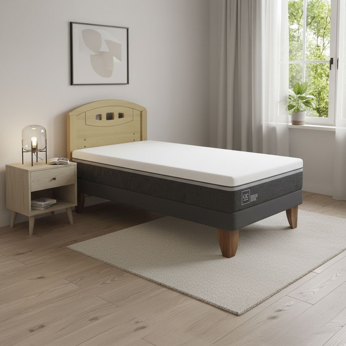 CIC - Cama Europea Ortopedic Advance 1.5P Respaldo Gales Mostaza