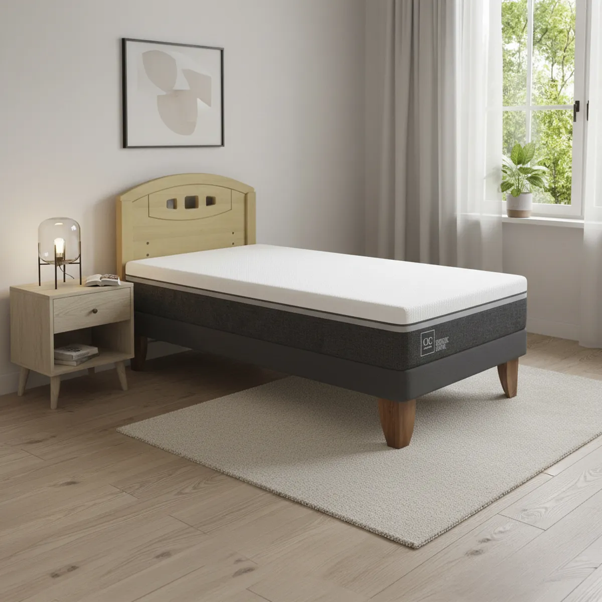 CIC - Cama Europea Ortopedic Advance 1.5P Respaldo Gales Mostaza