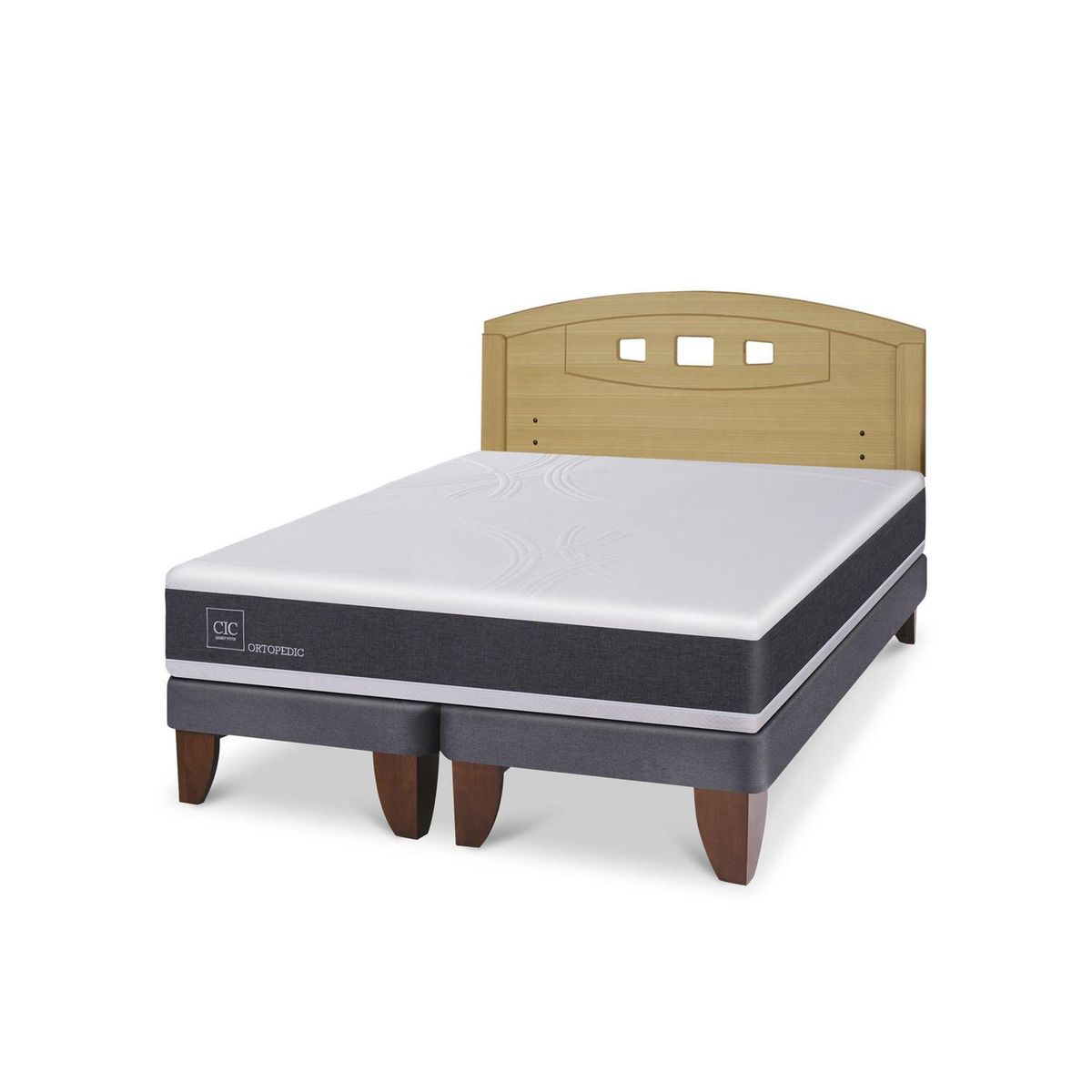 CIC - Cama Europea ortopedic 2p bd Respaldo Gales mostaza