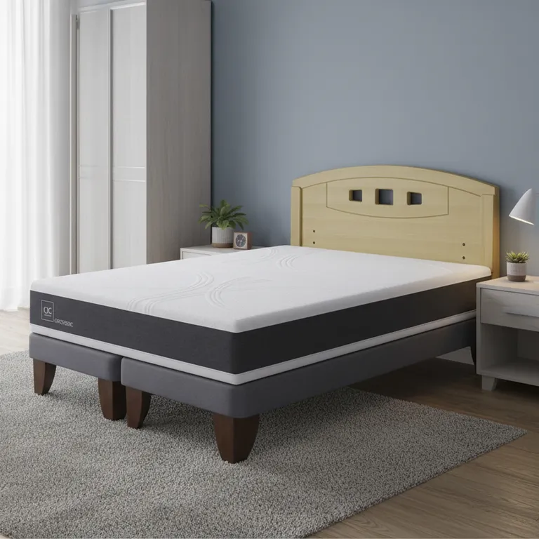 Cama Europea Ortopedic 2P Bd Respaldo Gales Mostaza