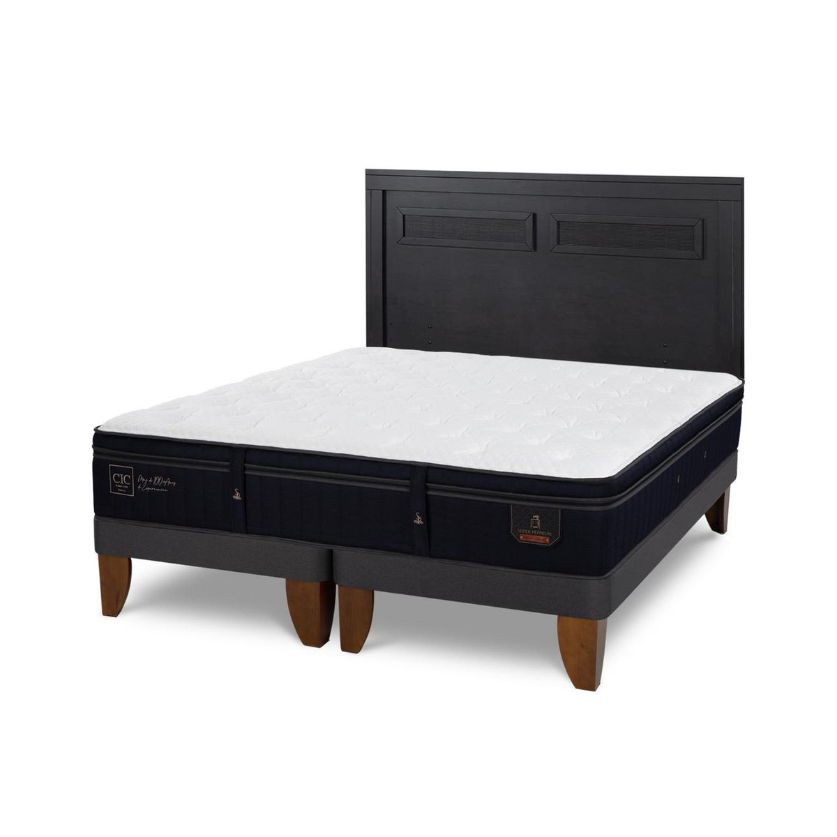 CIC - Cama Europea Super Premium 2P Bd Respaldo Milan Negro