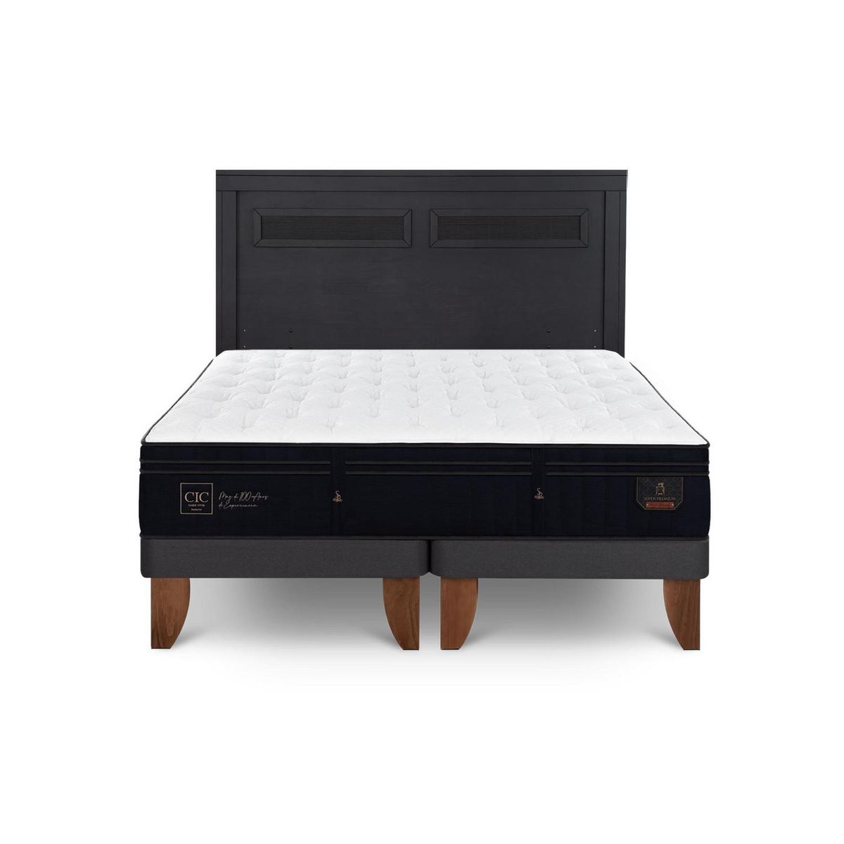 CIC - Cama Europea Super Premium 2P Bd Respaldo Milan Negro