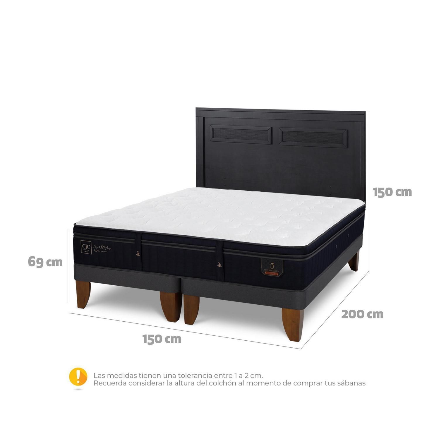 CIC Cama Europea Super Premium 2P Bd Respaldo Milan Negro