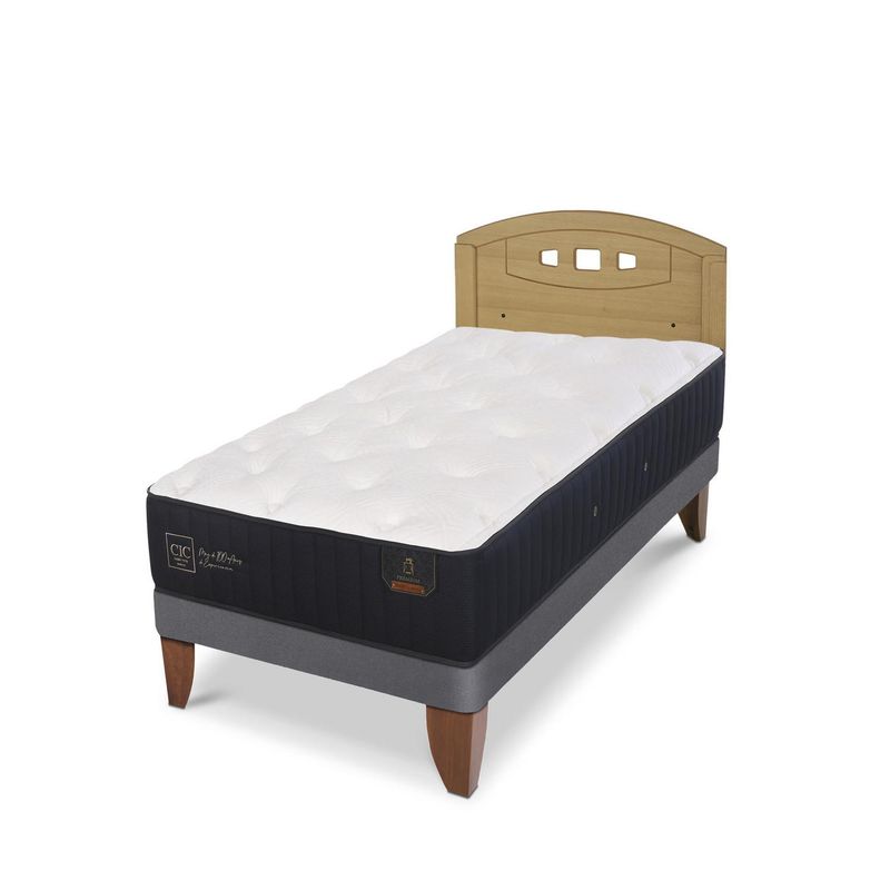 CIC - Cama Europea premium 1.5p Respaldo Gales mostaza