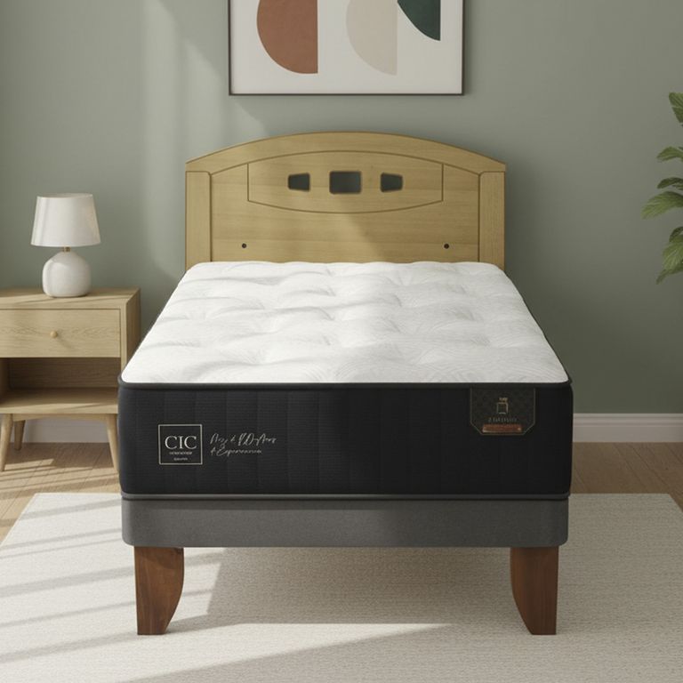 Cama Europea Premium 1.5P Respaldo Gales Mostaza