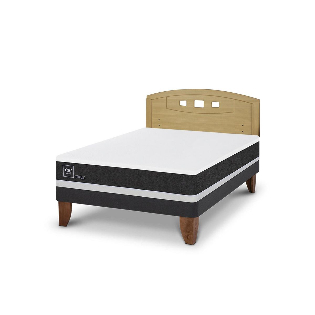 CIC - Cama Europea ortopedic 2p bn Respaldo Gales mostaza