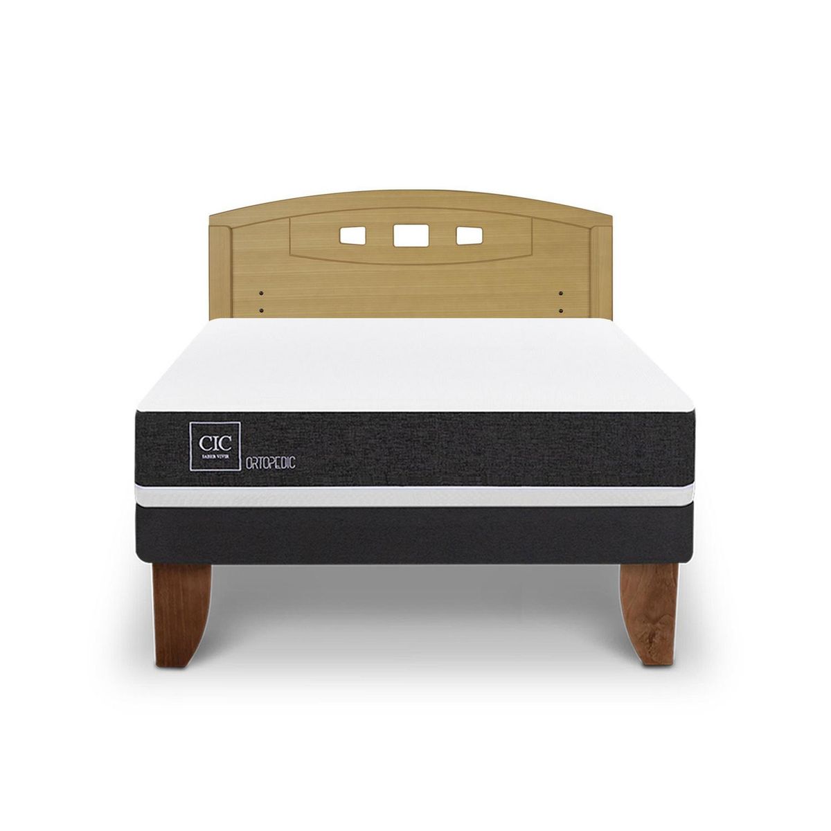 CIC - Cama Europea ortopedic 2p bn Respaldo Gales mostaza