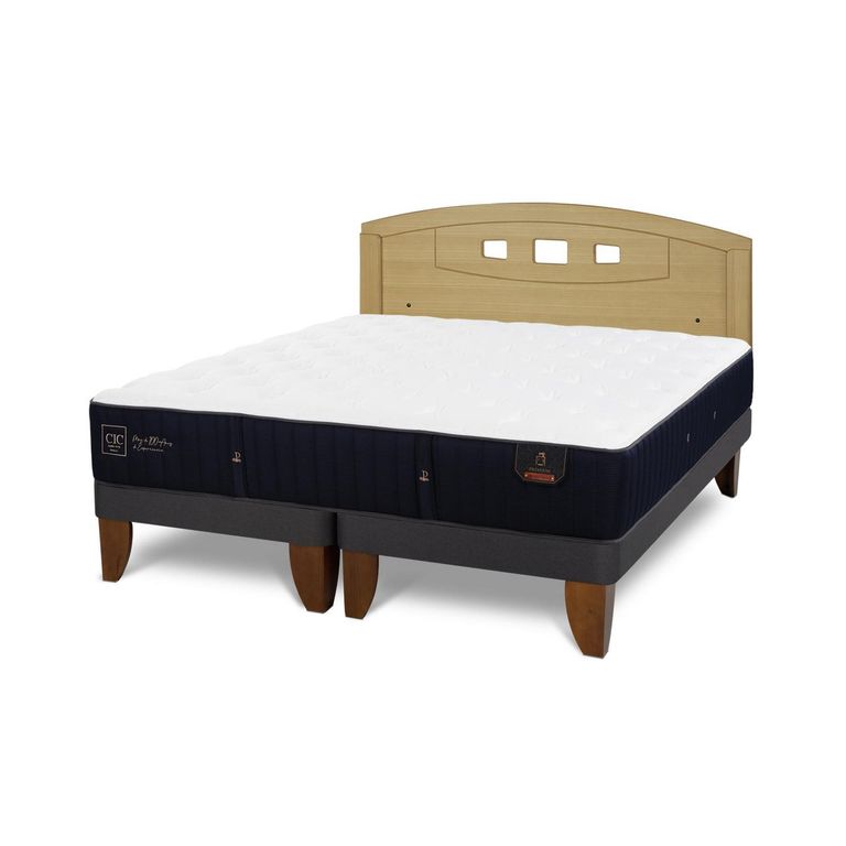 Cama Europea Premium 2P Bd Respaldo Gales Mostaza