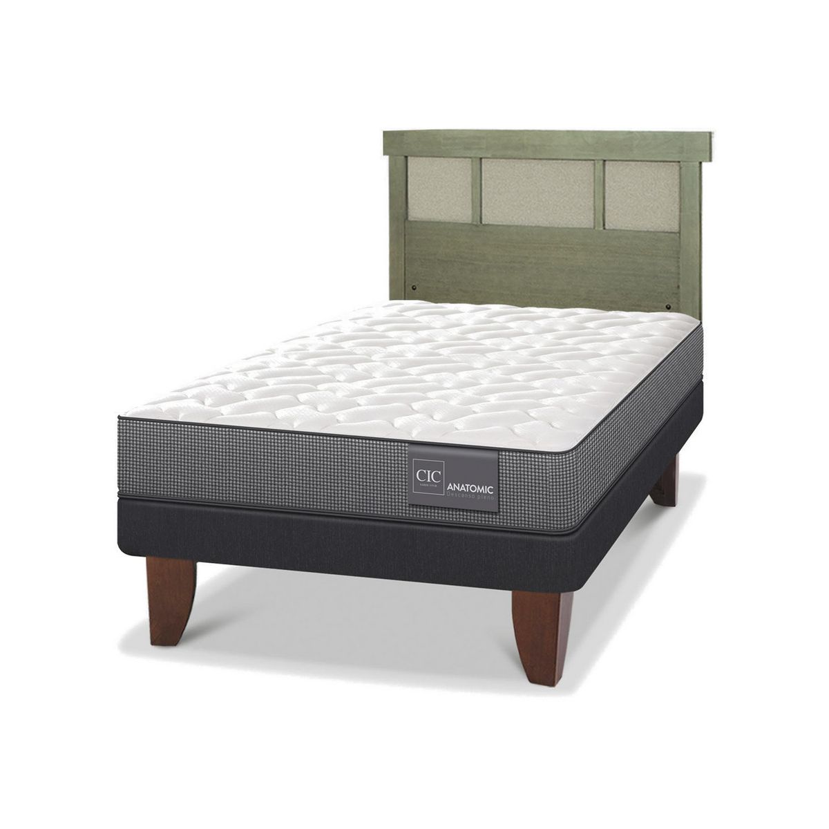 CIC - Cama Europea anatomic 1.5p Respaldo Dublin olivo