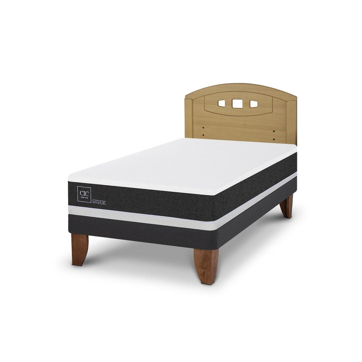 CIC - Cama Europea ortopedic 1.5p Respaldo Gales mostaza